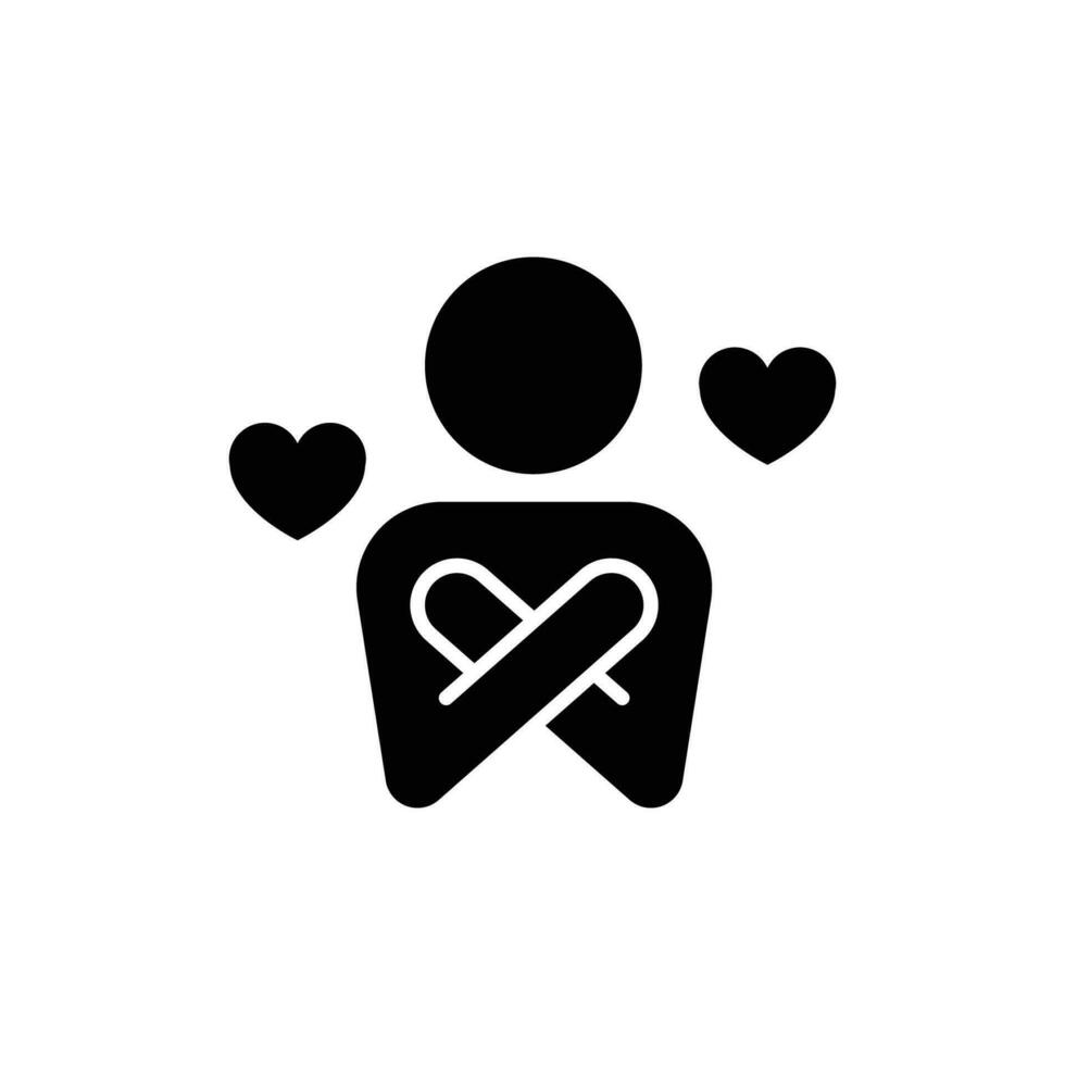 Your self care icon. Simple solid style. Love myself, hug, compassion, embrace my body, good and health life concept. Black silhouette, glyph symbol. Vector illustration isolated.