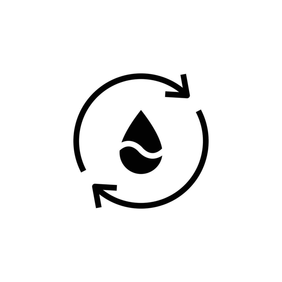 Recycle water icon. Simple solid style. Water drop with circle arrow, droplet, reduce, reuse, bio safe, energy efficient concept. Black silhouette, glyph symbol. Vector illustration isolated.