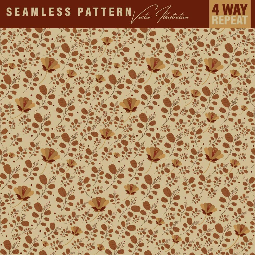 Seamless floral repeat pattern in Autumn color palette. Four-way-repeat vintage pattern for fabric, book cover design, wrapping paper, bags, vintage backgrounds etc vector