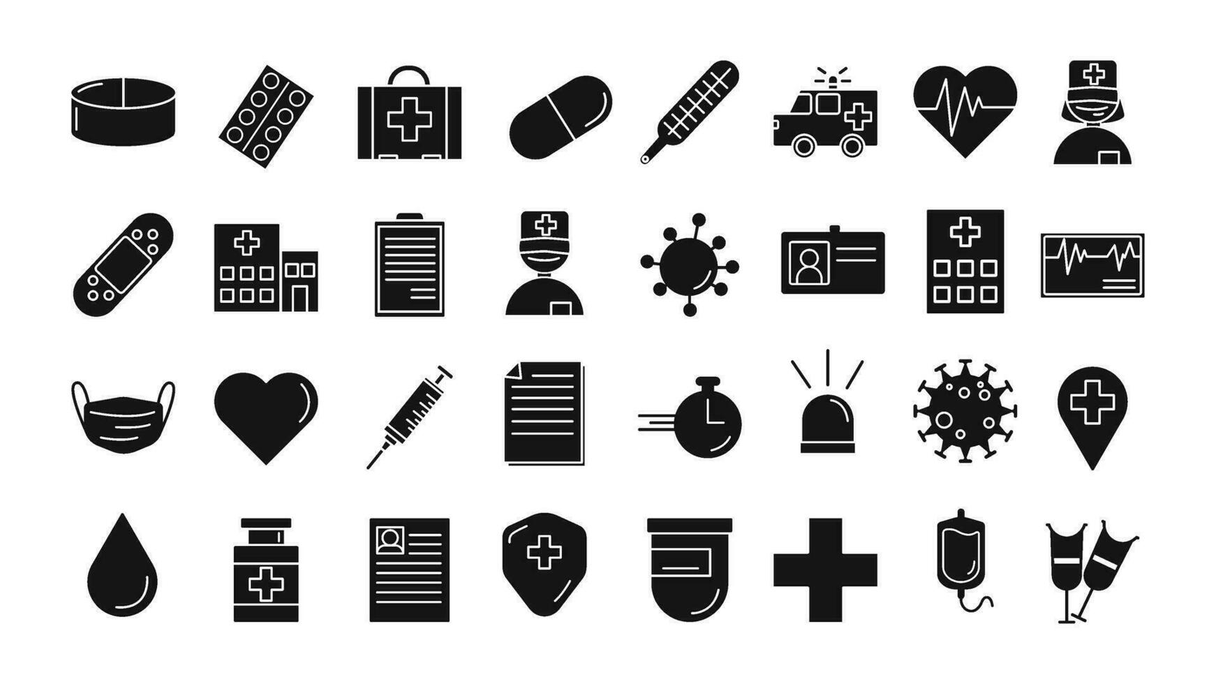 Medicine Vector Icons. Solid Icons, Sign and Symbols. Medicine and Health Care with Elements for Mobile Concepts and Web Apps. Collection Modern Infographic