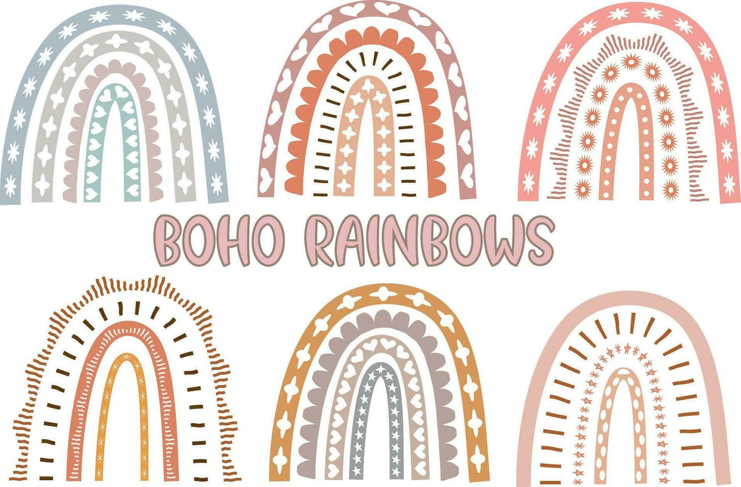 Boho Rainbows, Trendy  Watercolor  Baby Rainbows Vector Illustrations