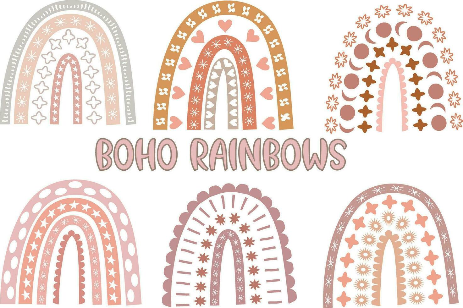 Boho Rainbows, Trendy  Watercolor  Baby Rainbows Vector Illustrations