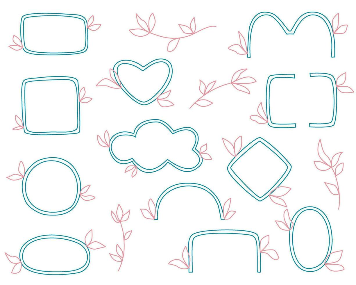 Hand drawn border, frame, circle, heart, leafy twigs vector