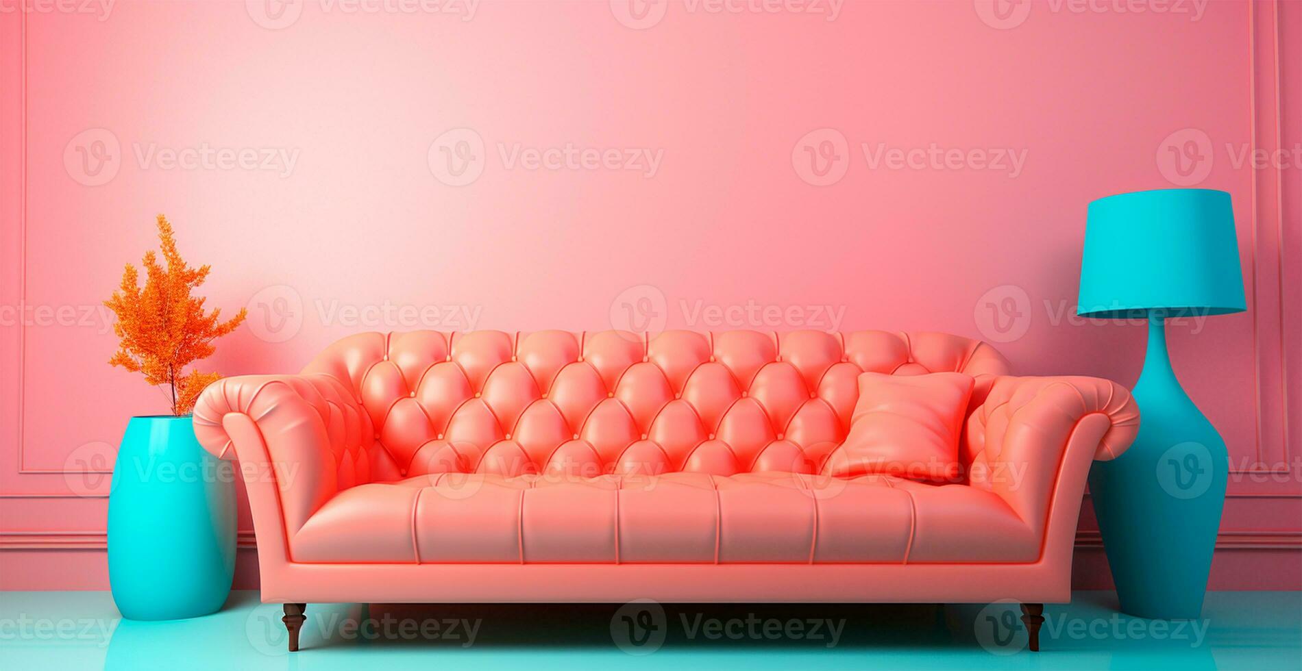 Stylish modern sofa, pastel bright background - AI generated image photo