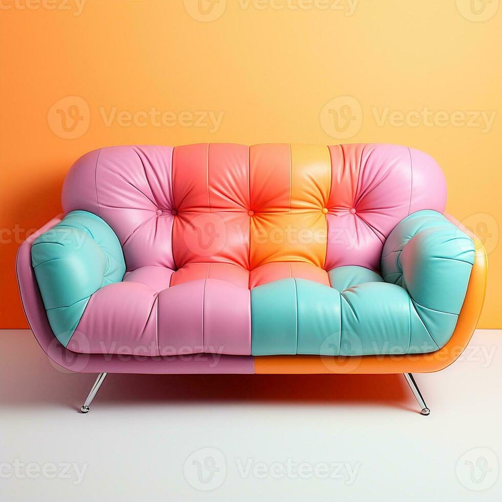 Stylish modern sofa, pastel bright background - AI generated image photo