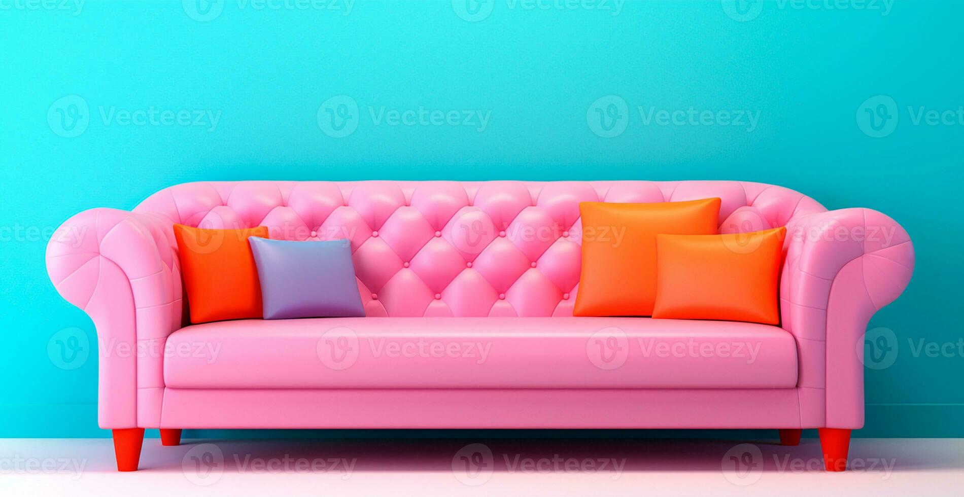 Stylish modern sofa, pastel bright background - AI generated image photo