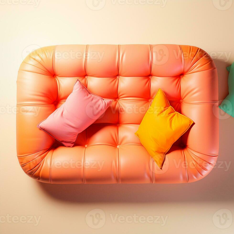 Stylish modern sofa, pastel bright background - AI generated image photo