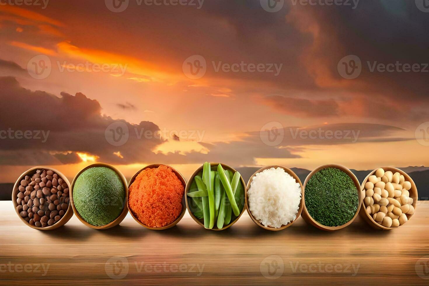 different types of rice and beans in bowls. AIGenerated 34227638 Stock