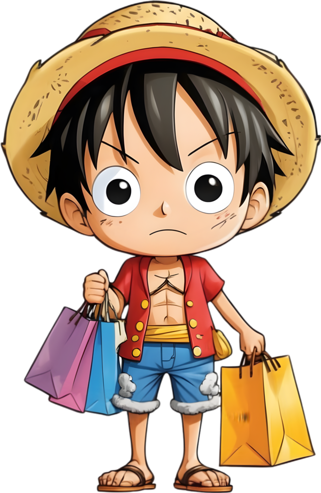 cartoon anime onepiece with shopping bag  ,ai generative png
