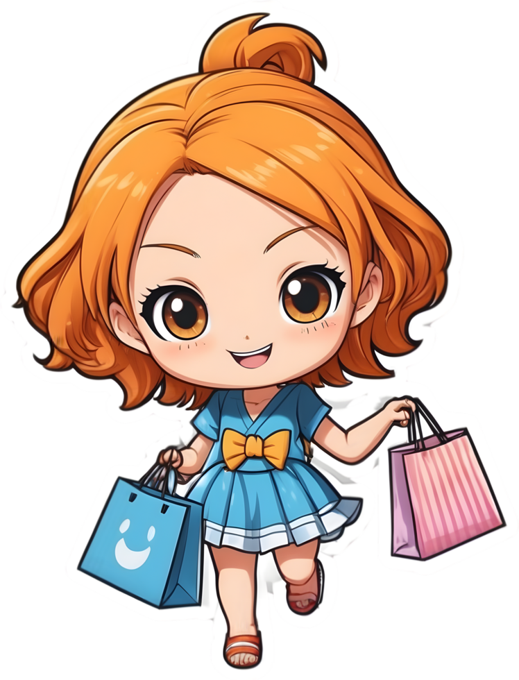 cartoon anime onepiece with shopping bag  ,ai generative png