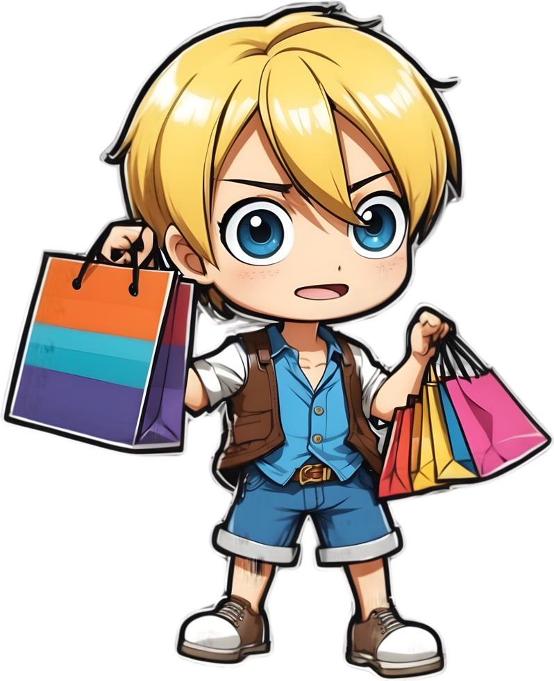 cartoon anime onepiece with shopping bag  ,ai generative png