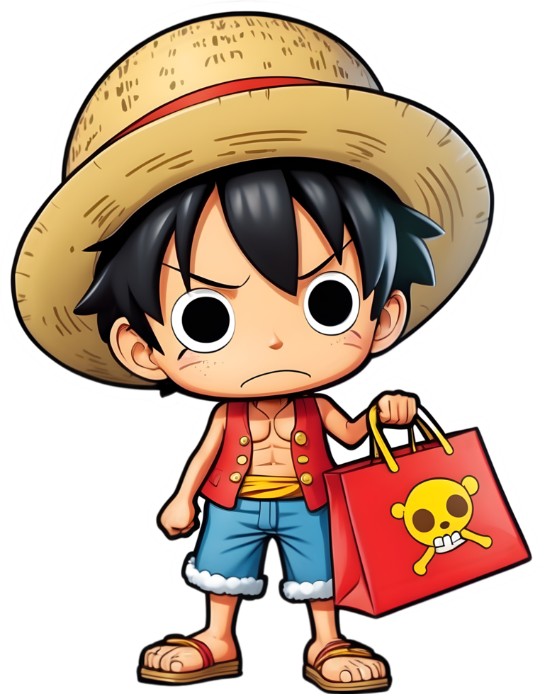 cartoon anime onepiece with  shopping bag  with ai generative png