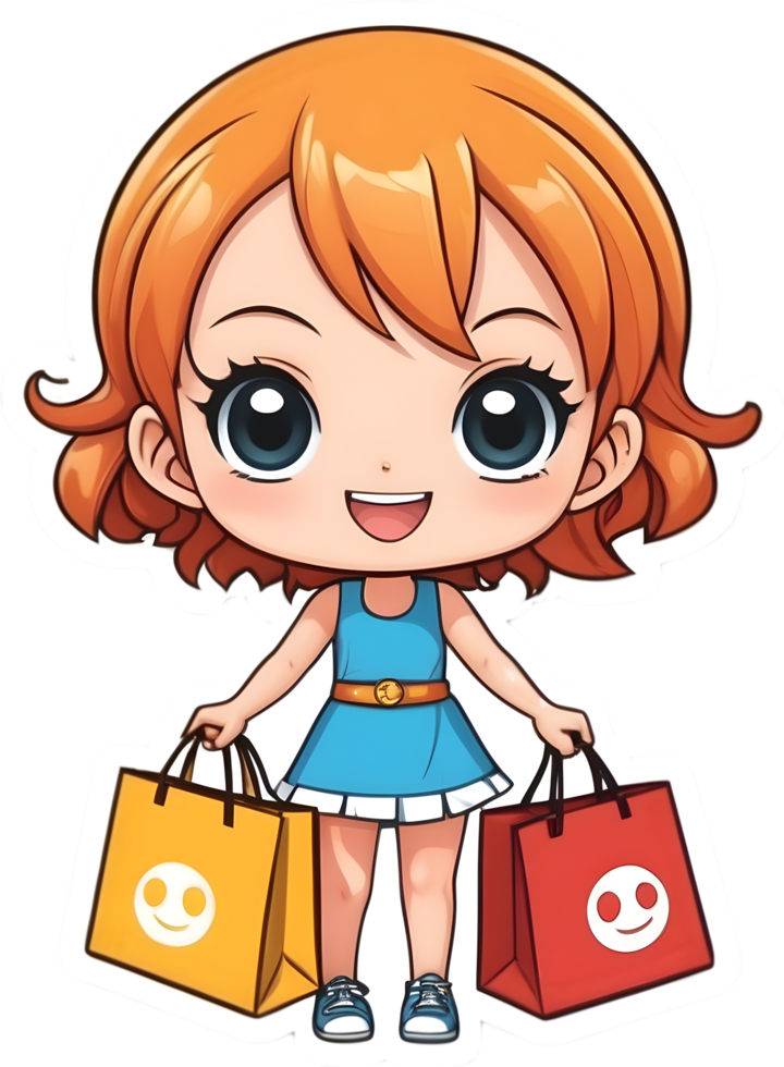 cartoon anime onepiece with  shopping bag  with ai generative png