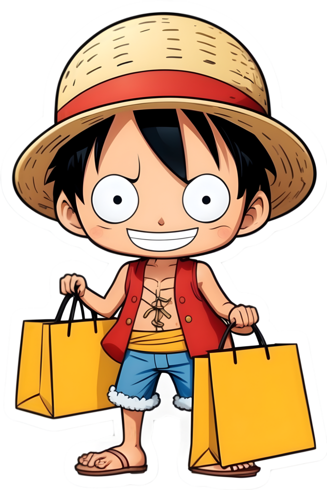 cartoon anime onepiece with  shopping bag  with ai generative png