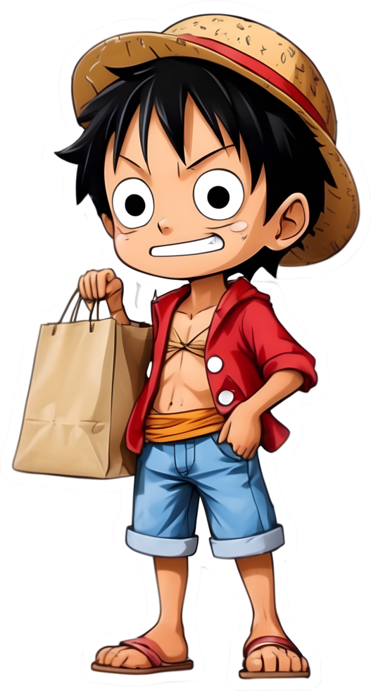 cartoon anime onepiece with  shopping bag  with ai generative png