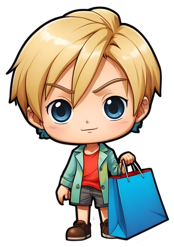 cartoon anime onepiece with  shopping bag  with ai generative png