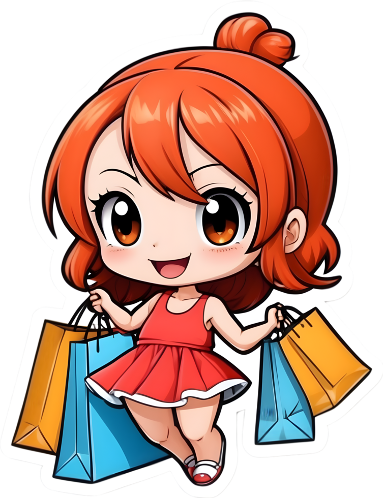 cartoon anime onepiece with  shopping bag  with ai generative png
