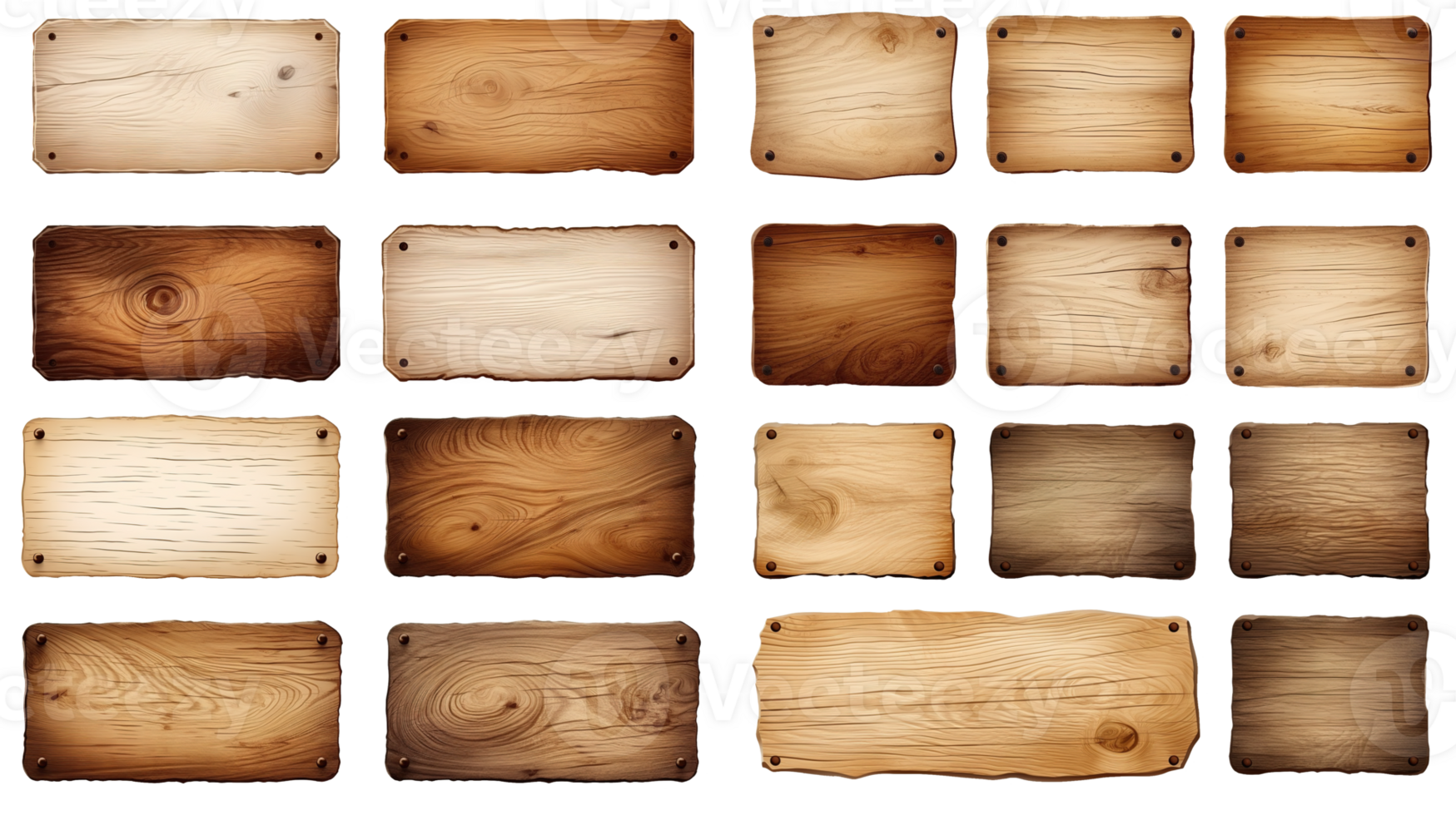 realista conjunto do de madeira placas e placas de sinal isolado em transparente fundo. diferente em branco para texto pratos fez do natural madeira e carvalho. ai generativo png