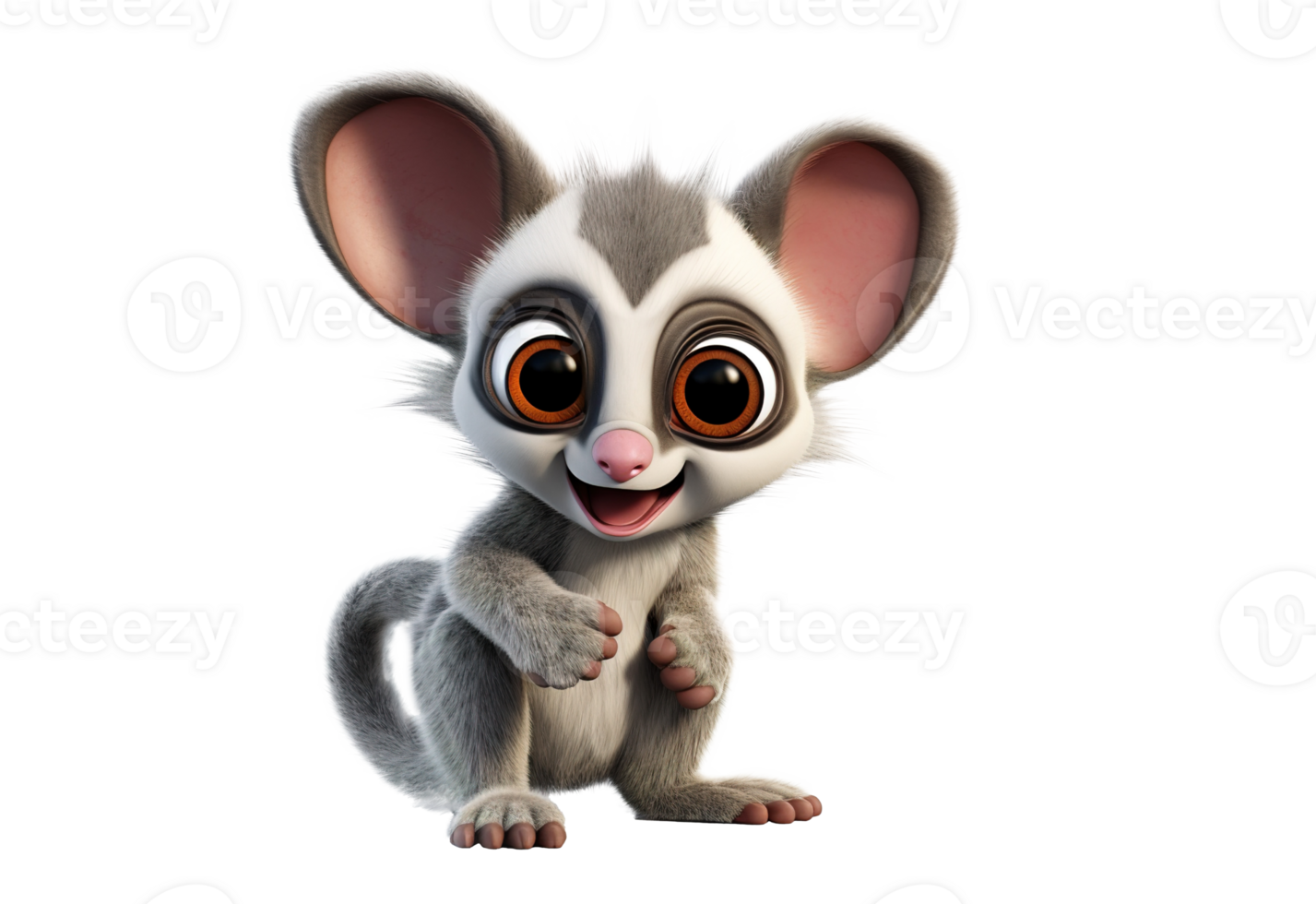 Cute realistic cartoon cub galago. 3D mascot character. AI generative png