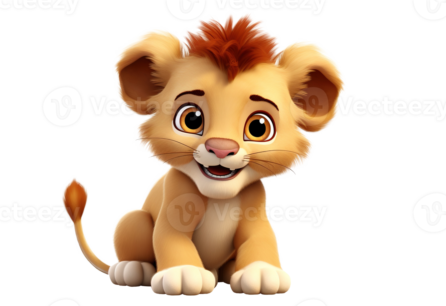 fofa realista desenho animado bebê leão. 3d mascote personagem. ai generativo png