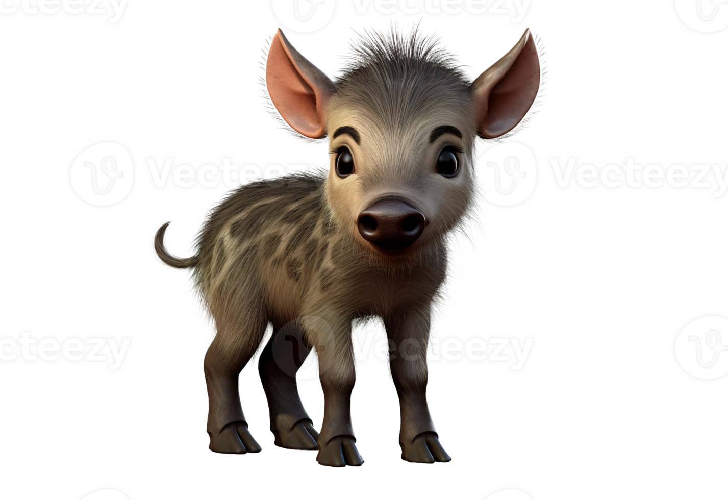 Cute realistic cartoon cub warthog, wild boar. 3D mascot character. AI generative. png