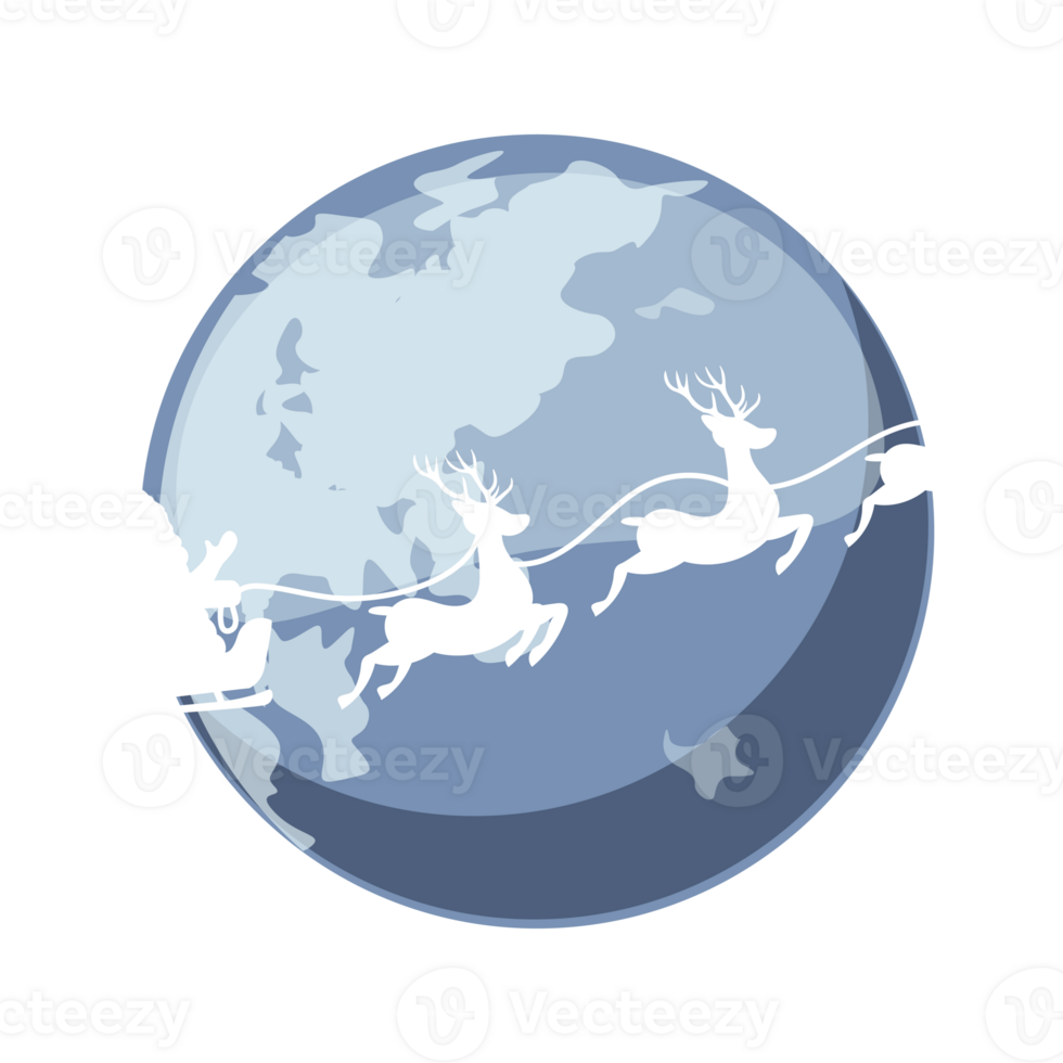 Cartoon night moon with the silhouette of Santa Claus in the sleigh. Christmas day or Happy New Year png