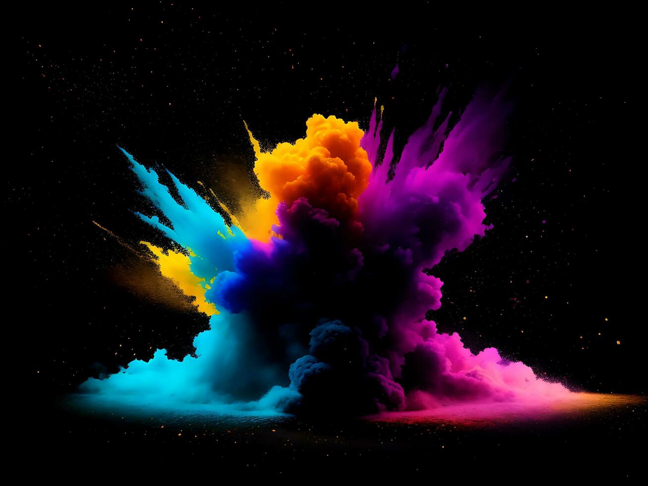 Abstract colored dust explosion on a black background. AI Generative photo