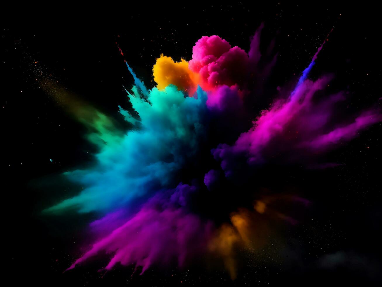 Abstract colored dust explosion on a black background. AI Generative photo