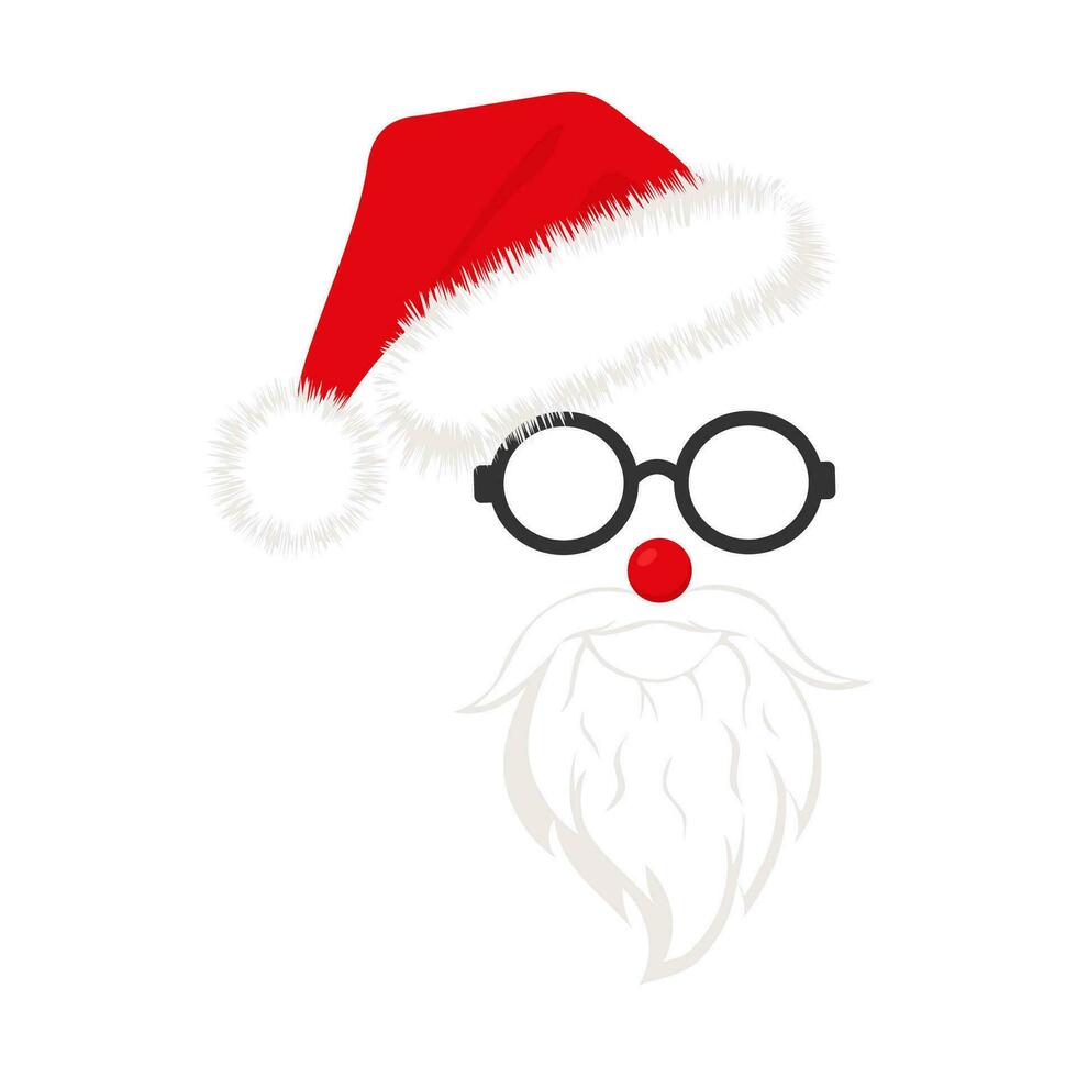 Santa hats, glasses with a beard . New Year cliparts. Props for Christmas photo booth. Vector illustration