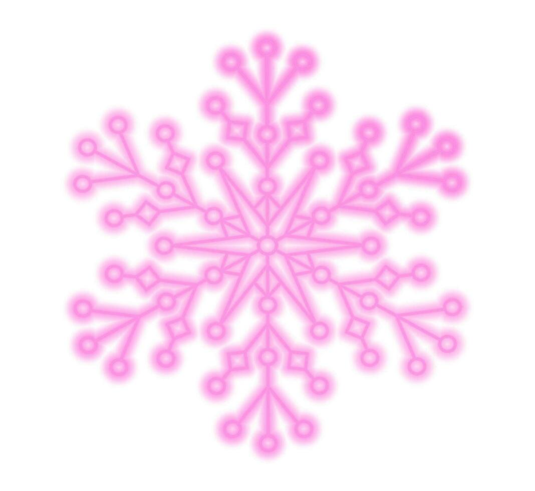 Outline neon pink snowflake .Retro neon Winter.Beautiful Christmas decoration Vector Illustration