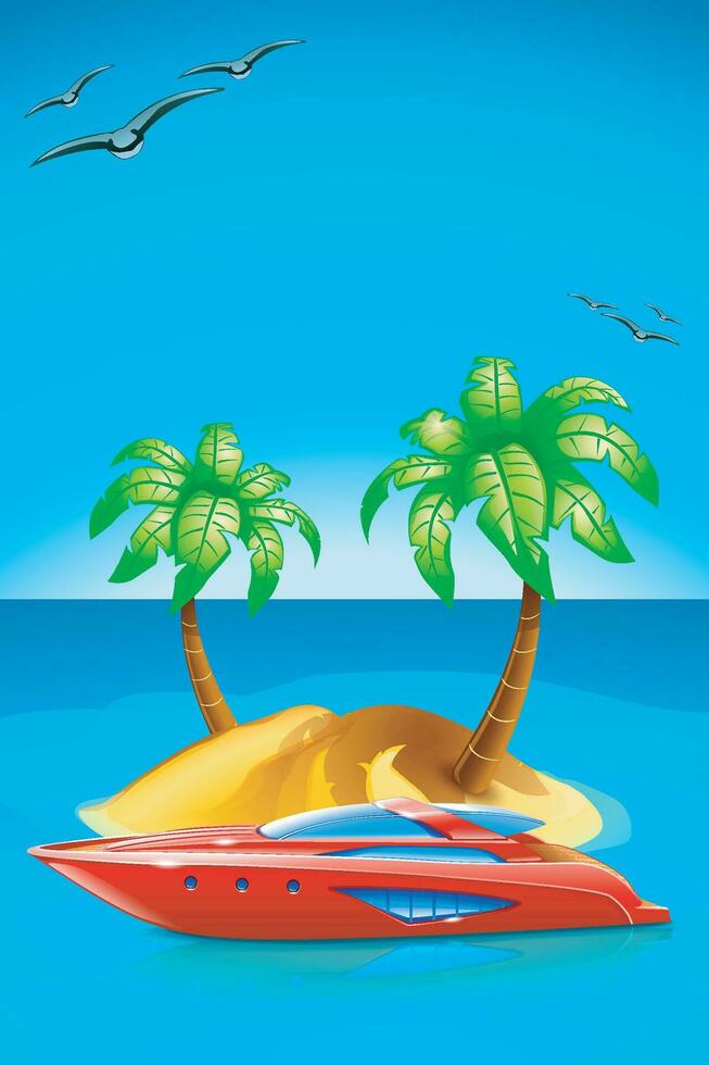 red yacht at island vector