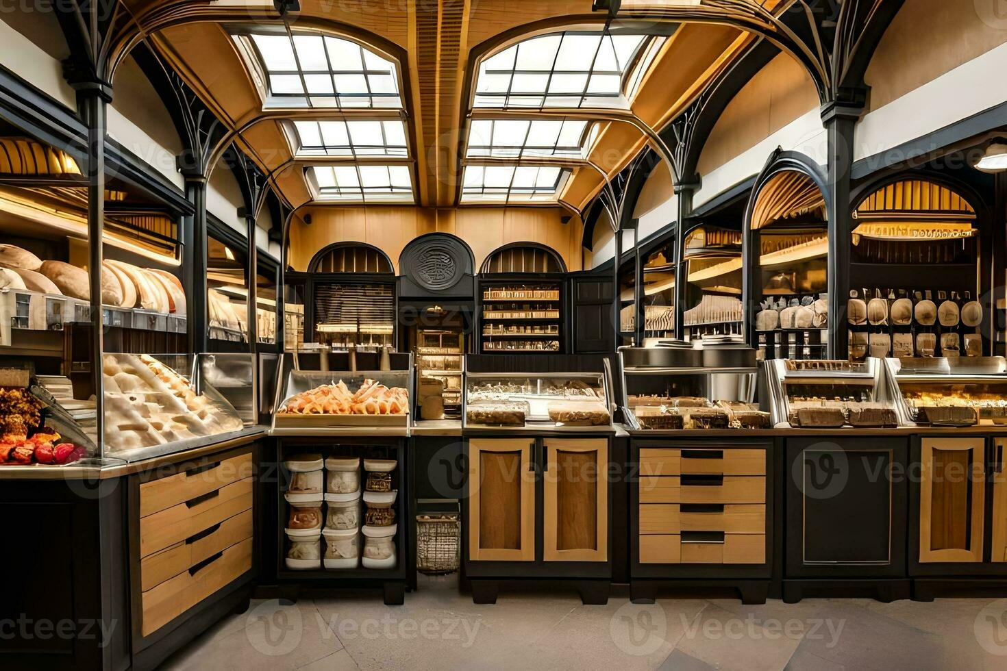 a bakery with lots of bread and pastries. AI-Generated photo