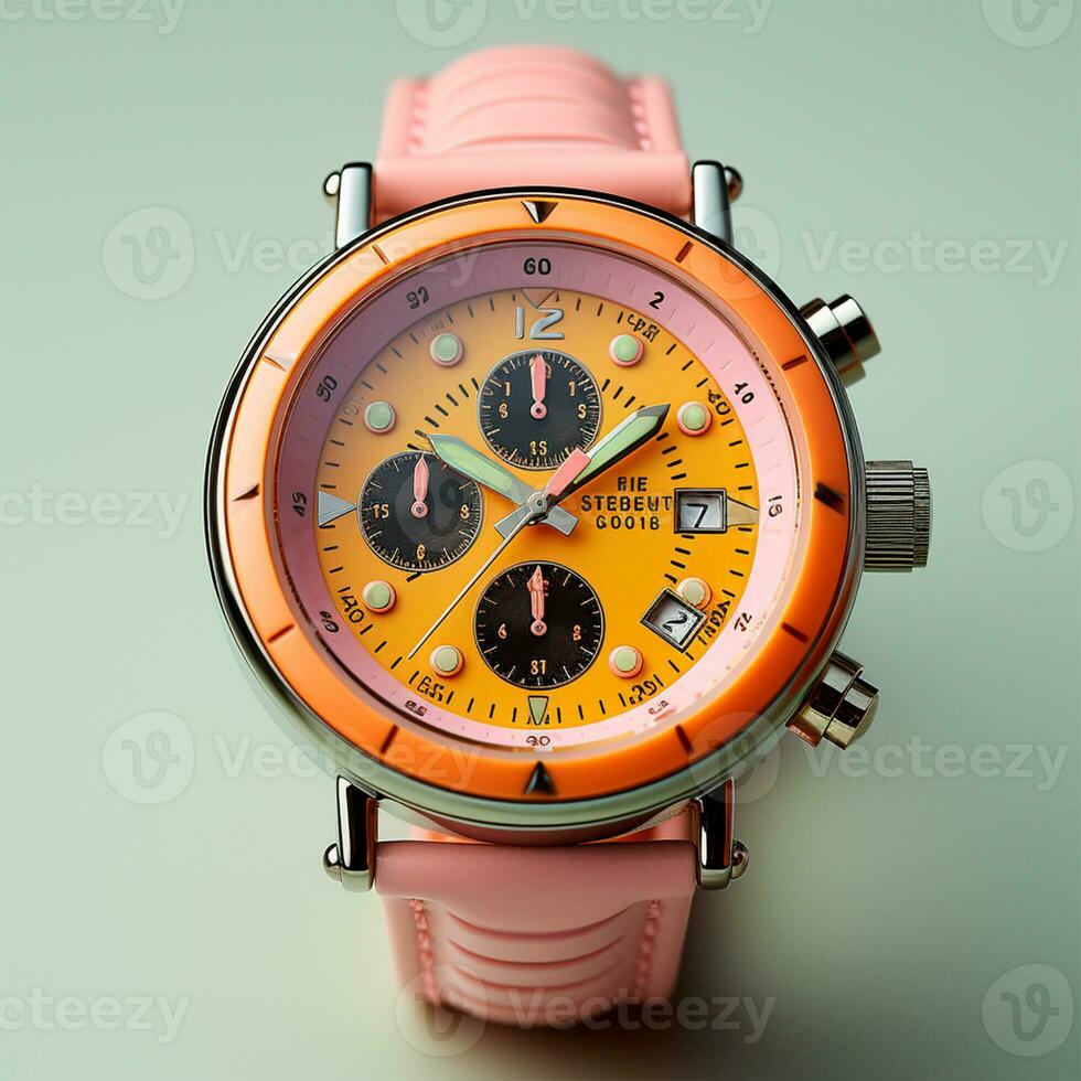 Stylish wristwatch, pastel background - AI generated image photo