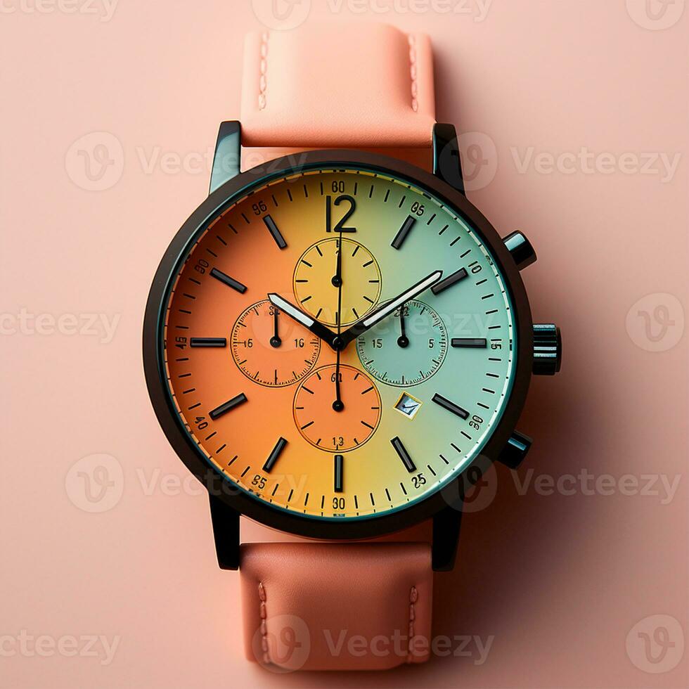 Stylish wristwatch, pastel background - AI generated image photo