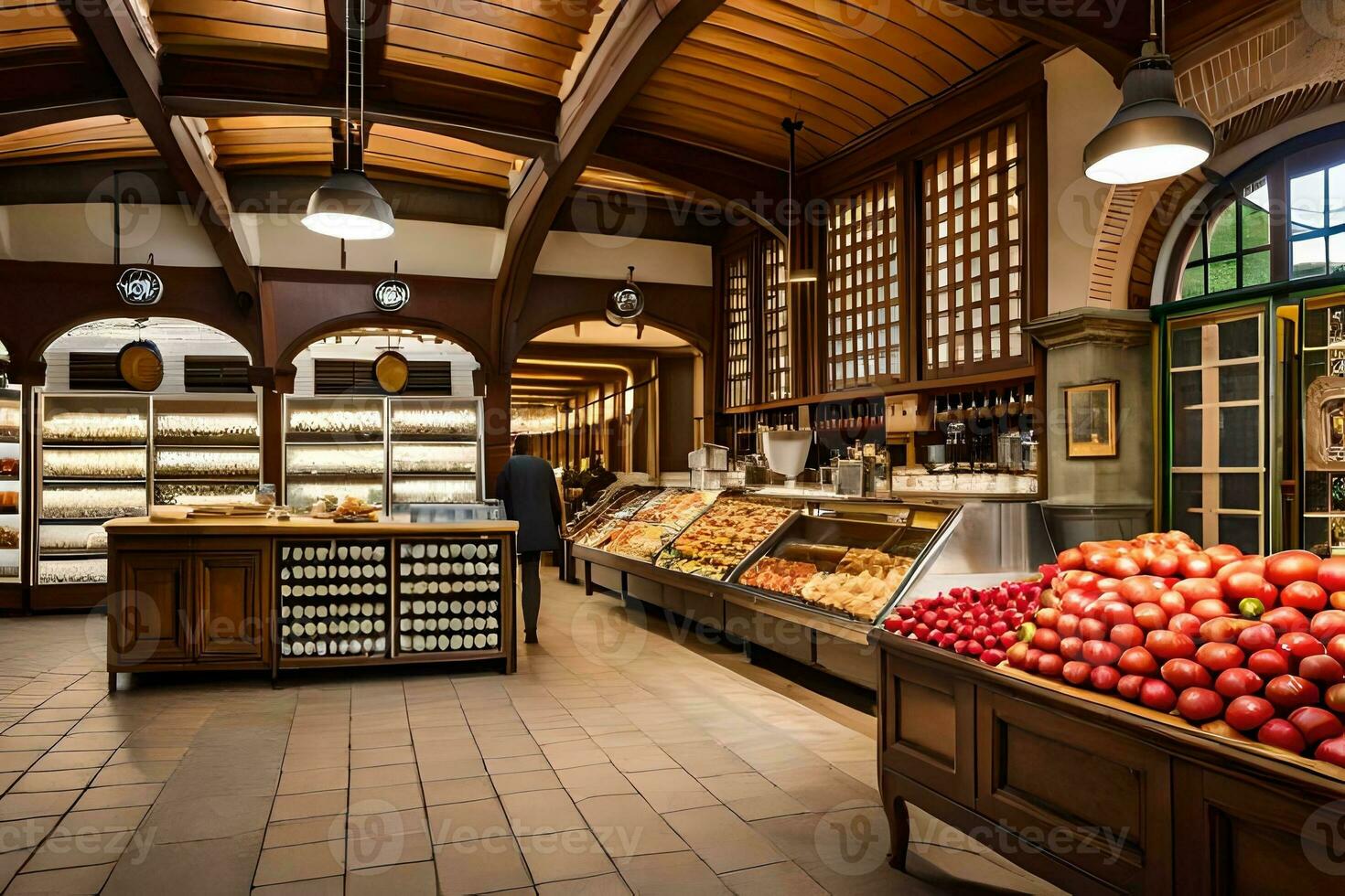 a large grocery store with apples and other produce. AI-Generated photo