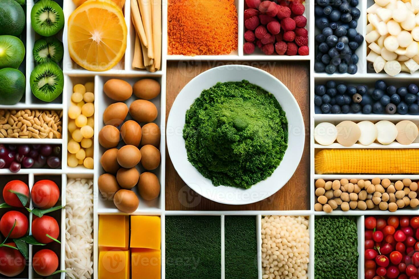 a variety of different foods are arranged in a bowl. AI-Generated photo