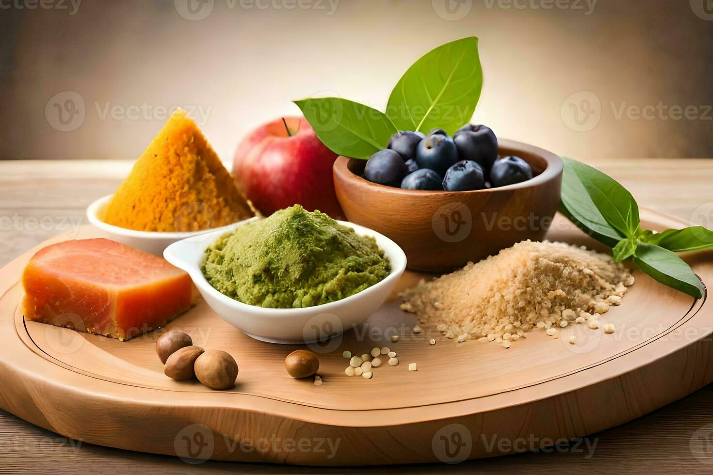 various foods including nuts, berries, and seeds. AI-Generated photo