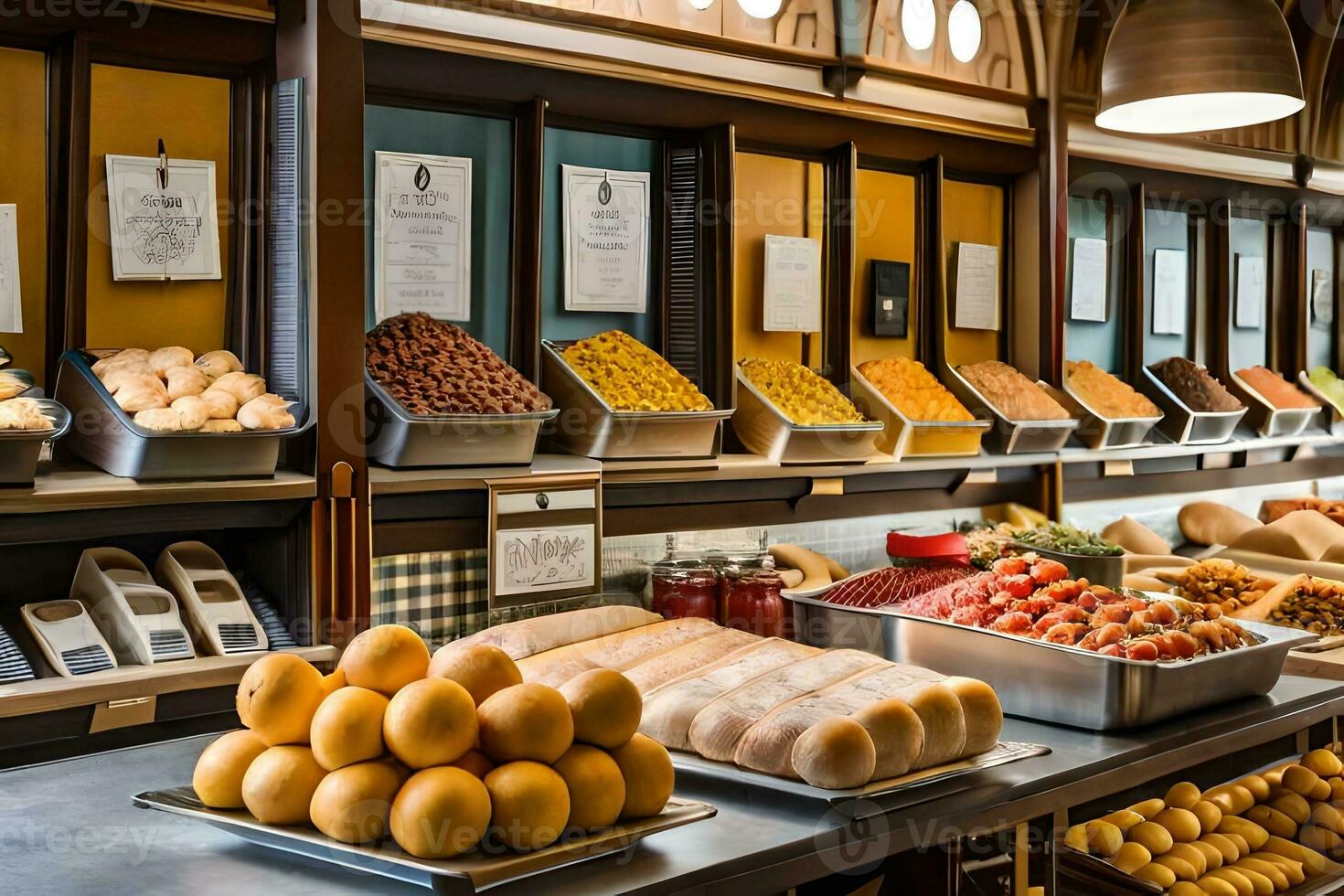a bakery with lots of different types of food. AI-Generated photo