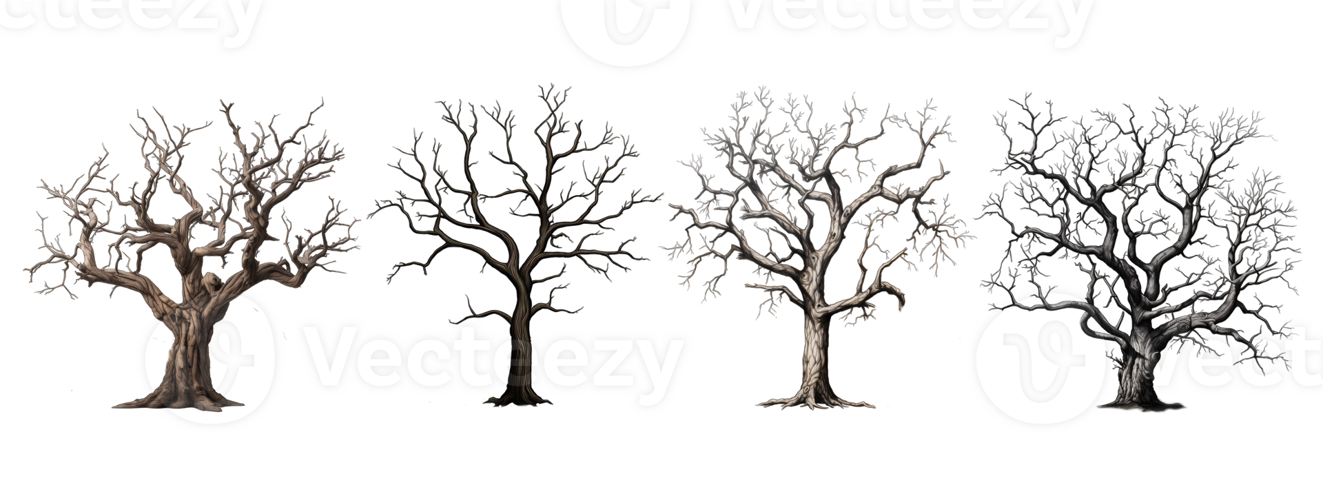 Scary Dead Tree for Halloween Project Decorations, Set dead trees isolated on transparent background, AI Generated png