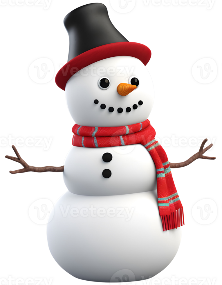 Snowman smile wearing hat and scarf 3d ai generated png
