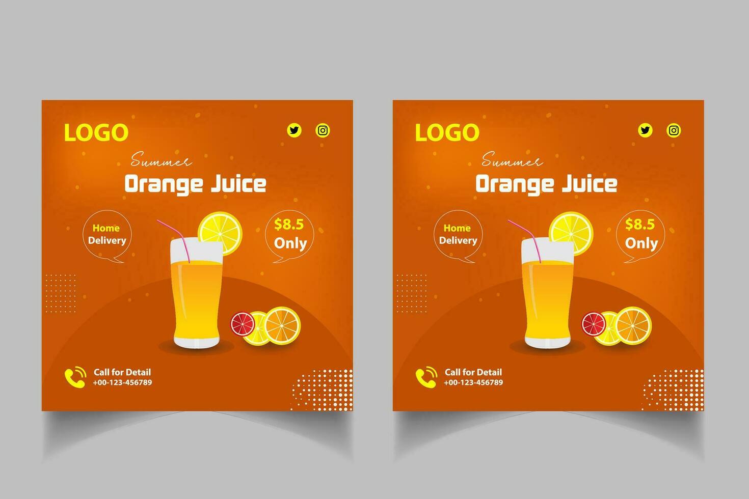 Special juice drink menu social media post template,  Perfect for social media post, Set of Orange Juice social media post templates,  Suitable for restaurant menu. vector