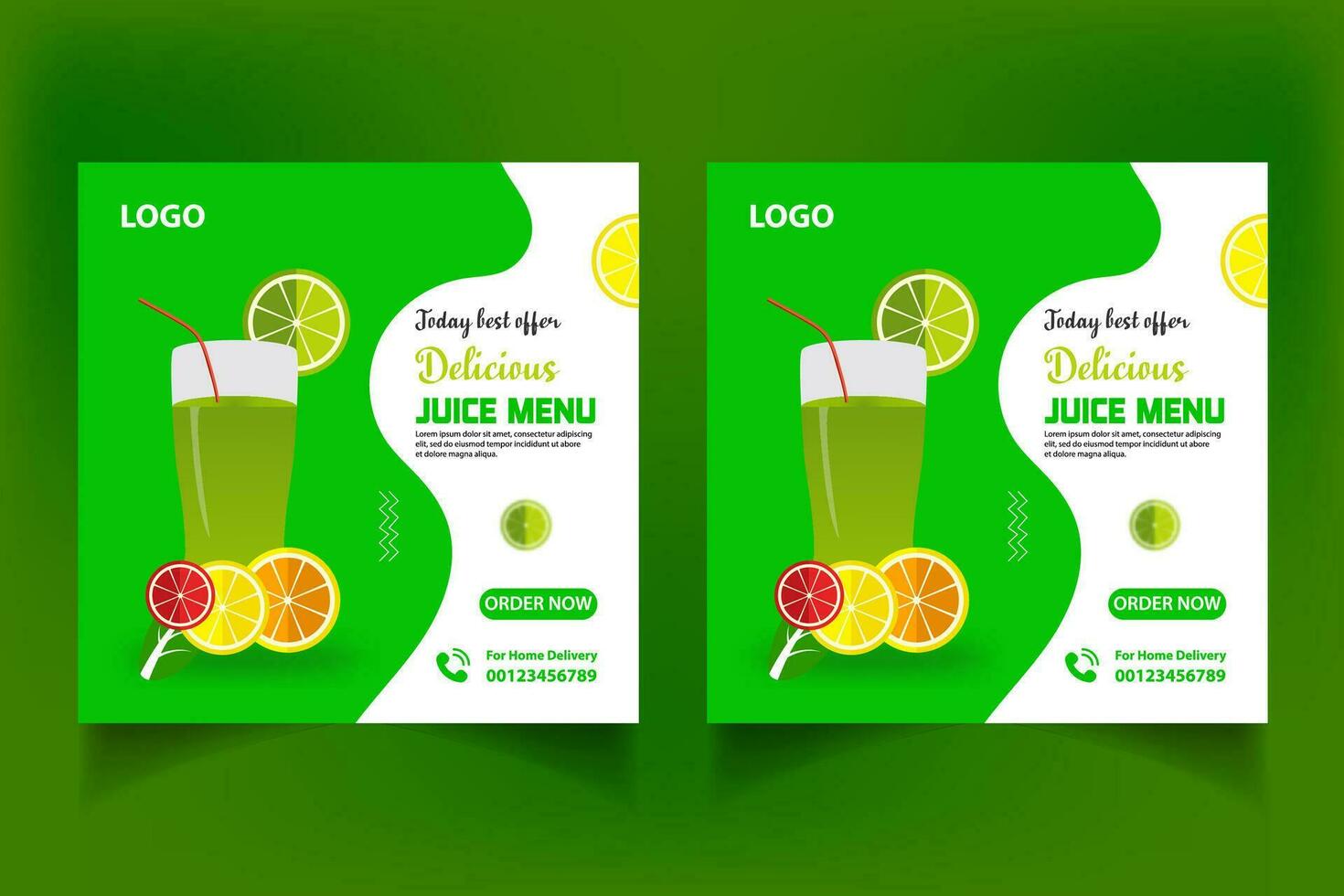 Special juice drink menu social media post template,  Perfect for social media post, Set of Orange Juice social media post templates,  Suitable for restaurant menu. vector