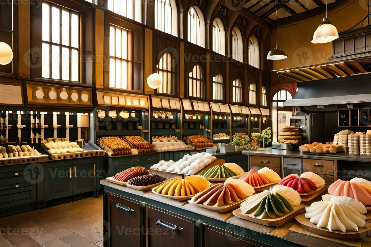 a bakery with lots of different types of food. AI-Generated photo