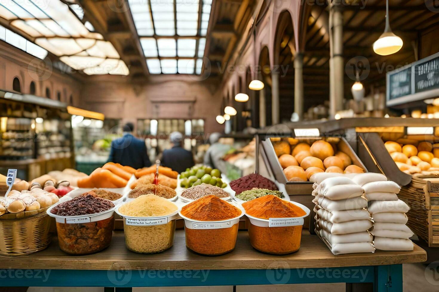 un mercado con muchos diferente tipos de alimento. generado por ai foto