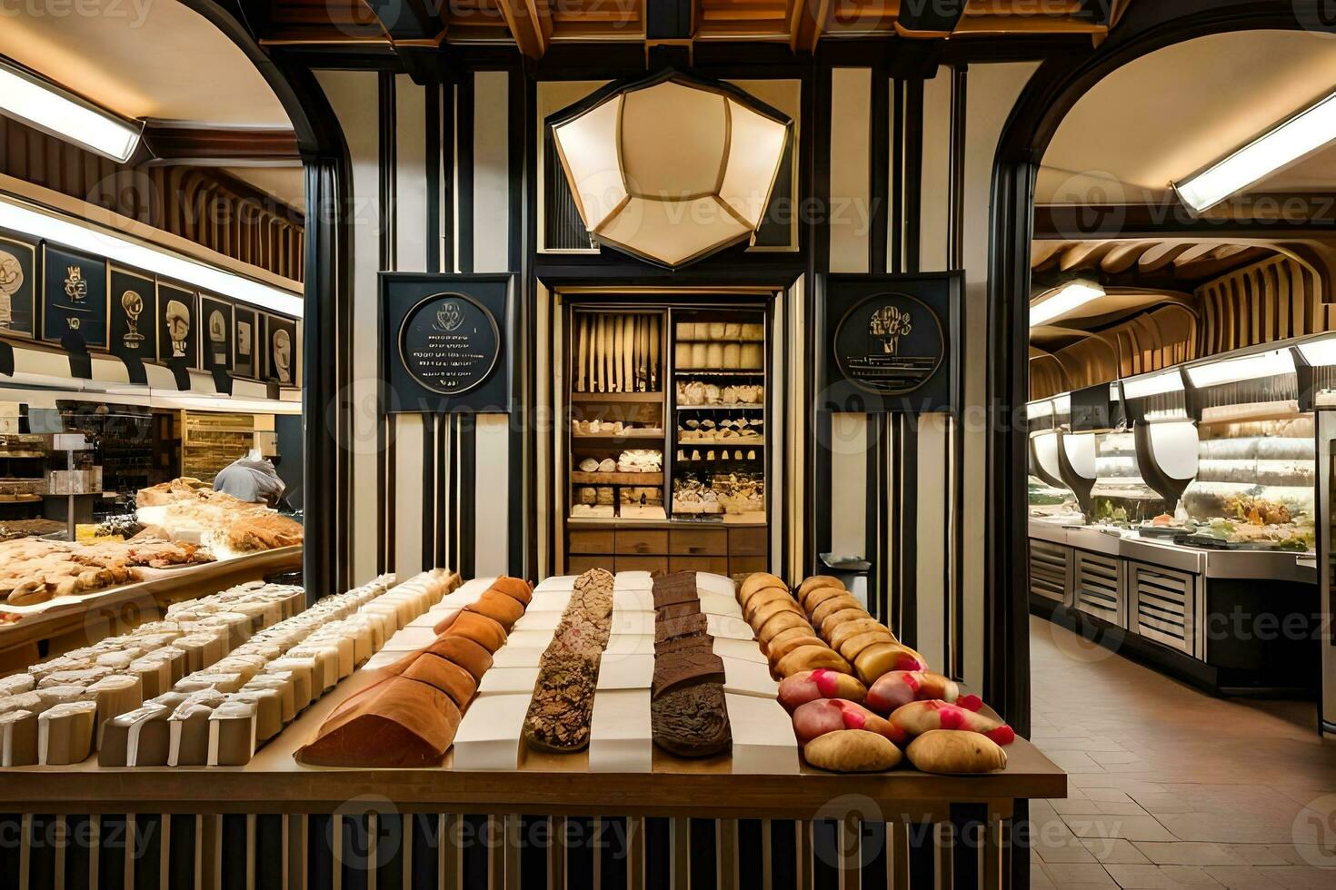 a bakery with many different types of breads and pastries. AI-Generated photo