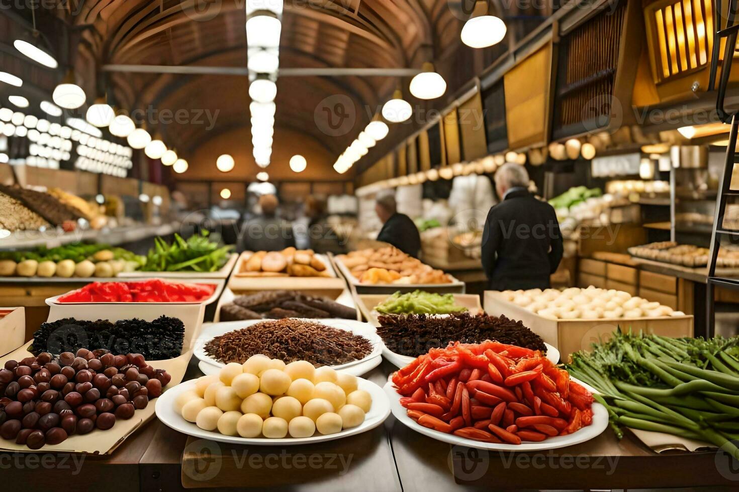 a market with lots of vegetables and fruit. AI-Generated photo
