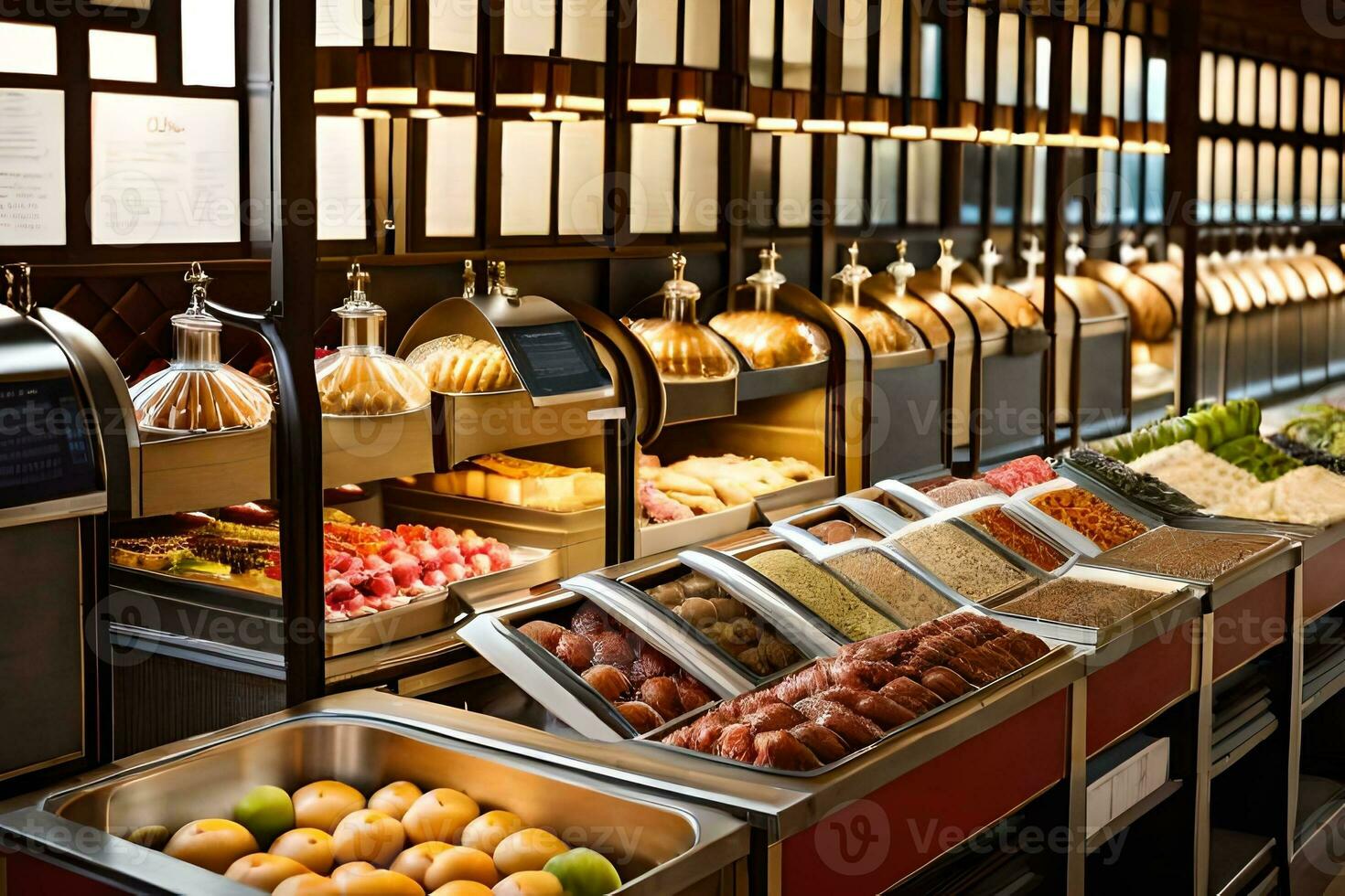 a large buffet with many different types of food. AI-Generated photo