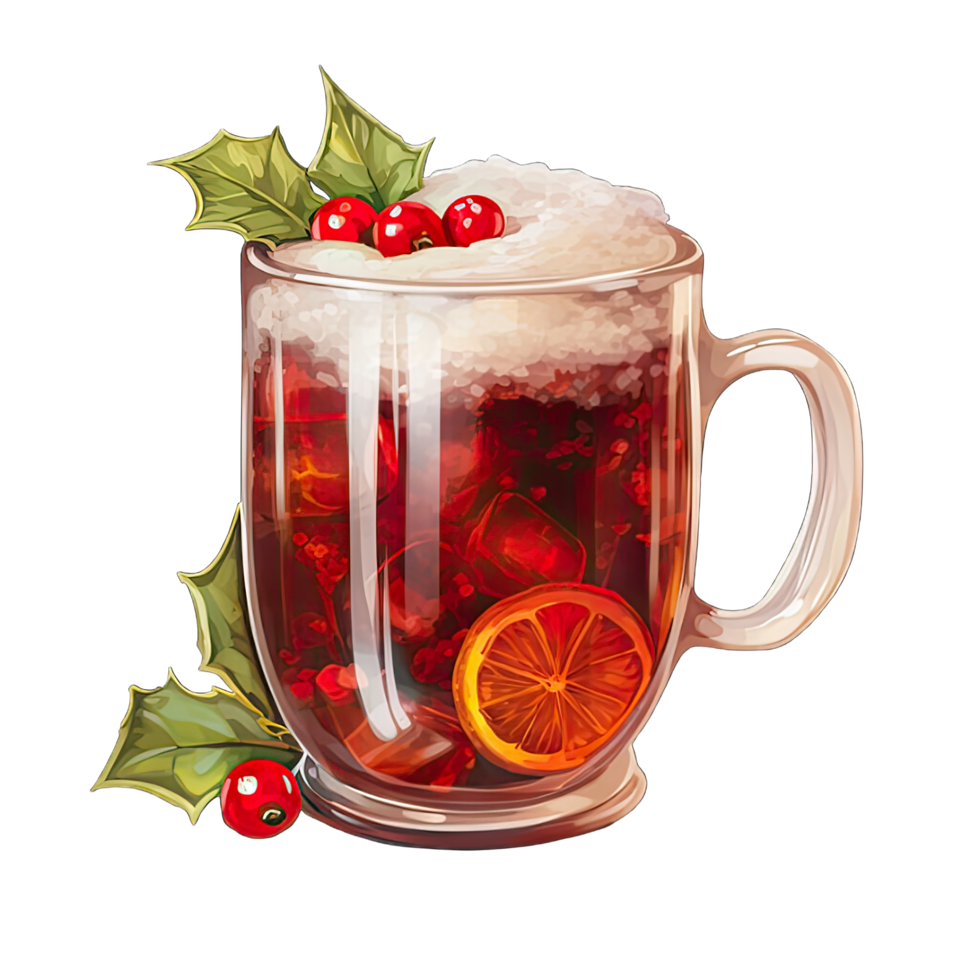 Glass of Christmas drink with berries and citrus fruit for festive holidays , Ai generative png