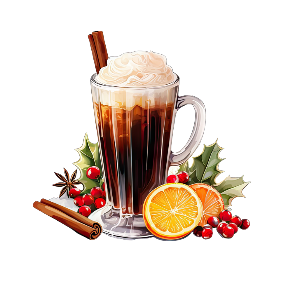 Glass of Christmas drink with berries and citrus fruit for festive holidays , Ai generative png