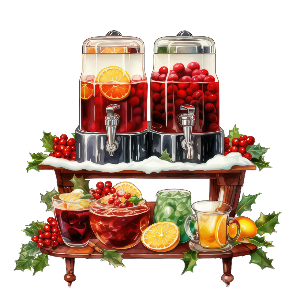 Christmas drink station with berries and citrus fruit for festive holidays , Ai generative png